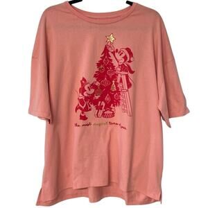 Disney Parks 2024 Christmas Tshirt XL Pink Minnie Mickey Tree Embroidery NWT